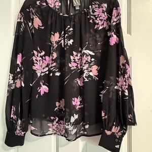 Worthington Floral Black and Pink Women's Top
